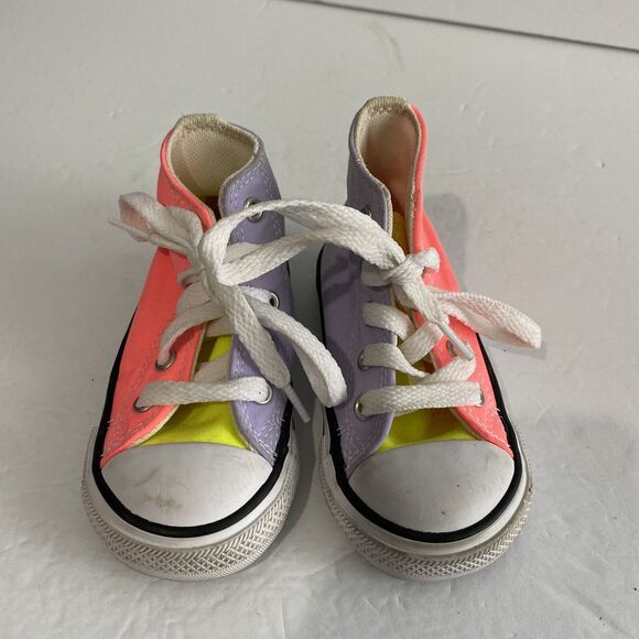 Converse Neon High Top Sneakers Electric Blush Toddler Size 5 Pink Yellow Purple - Picture 2 of 8